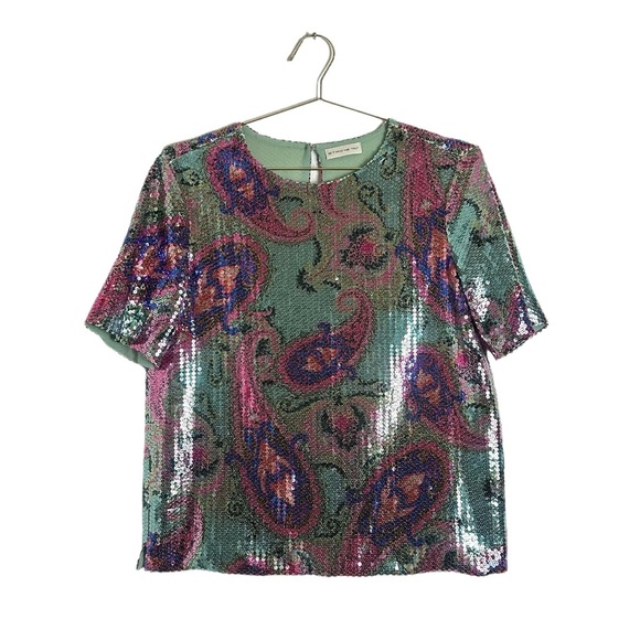 Etro 100% Silk Paisley Sequin T-shirt Size 42/S - Picture 1 of 7